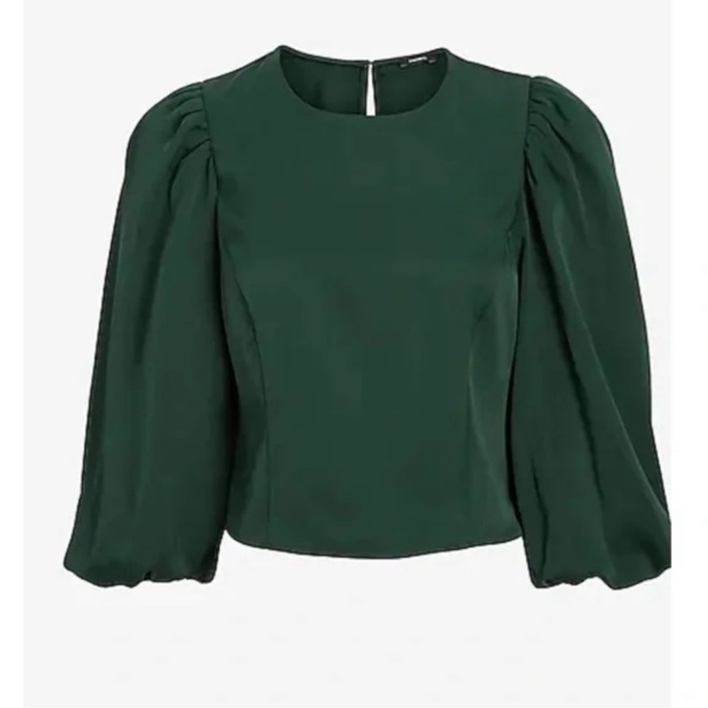 Satin crew neck puff sleeve top